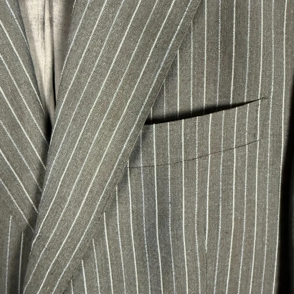 Faconnable Navy Pinstripe Wool Linen Blazer Sz 51 IT/41R Italy Summer - Picture 4 of 15